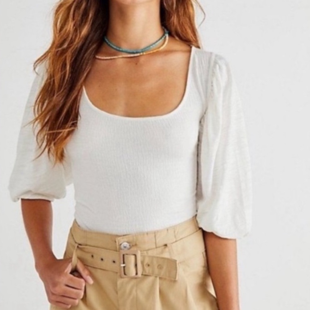 Free People white puff sleeve Day Lily Top XS